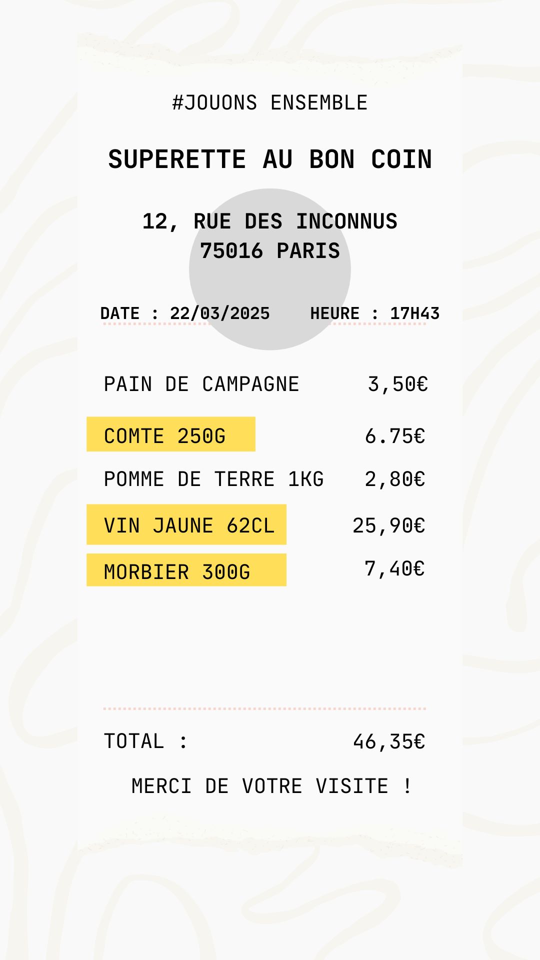 Un ticket de caisse ancien